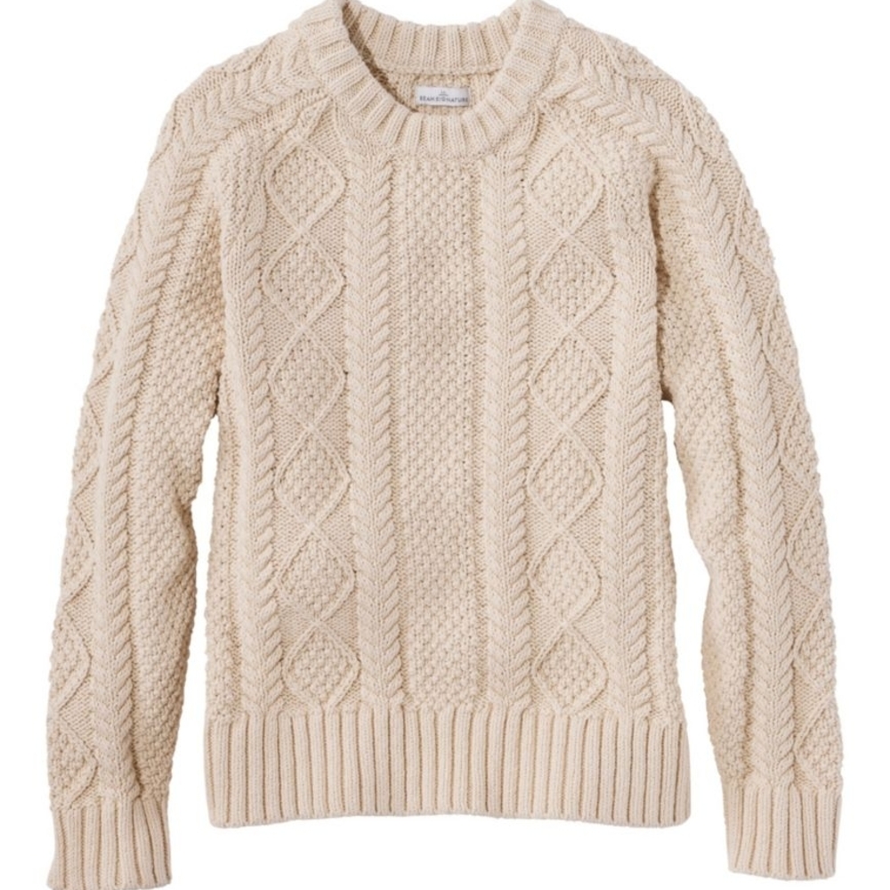 L.L. Bean Women's Beige Cable Knit Sweater
